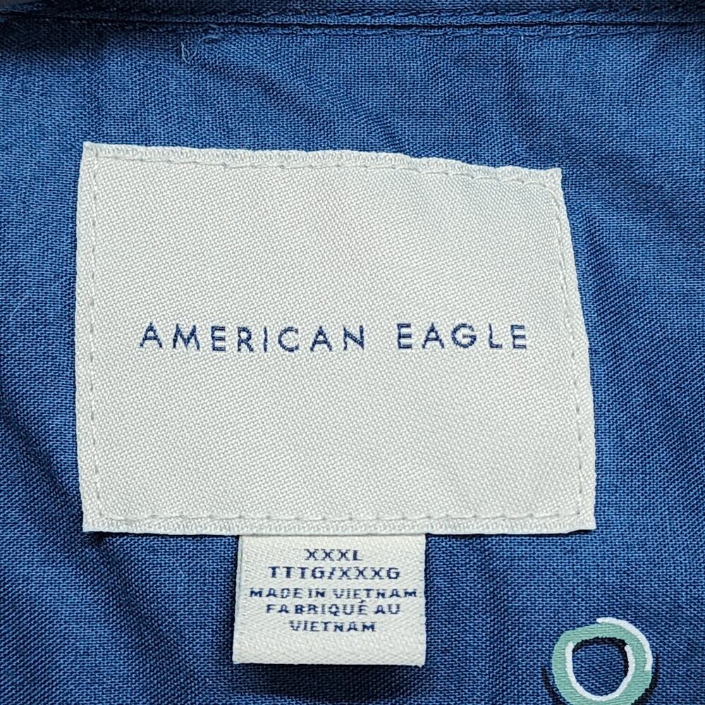 American Eagle Mens XXXL Button Down Shirt Blue Circle Print Short Sleeve Cotton - Picture 6 of 9